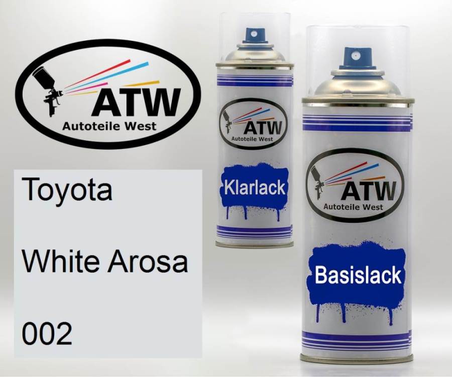 Toyota, White Arosa, 002: 400ml Sprühdose + 400ml Klarlack - Set, von ATW Autoteile West.